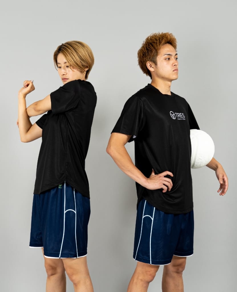 バスケットボール用イージードライシャツ Tシャツ画像　側面・女性・正面・男性モデル|トレスバスケットボール